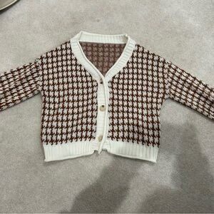 Women's Houndstooth Cardigan Sweater - Cream and Brown